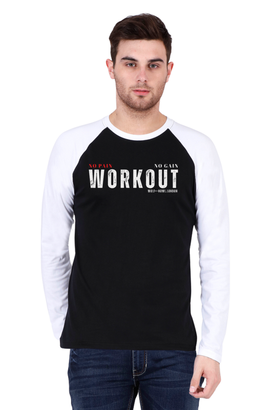 Men's Raglan Full-Sleeve T-Shirt - Workout No Pain No Gain Typography T-shirt (Black)