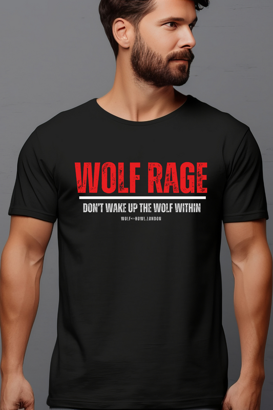 Men's Supima T-shirt - Wolf Rage Typography T-shirt (Dark Shades)